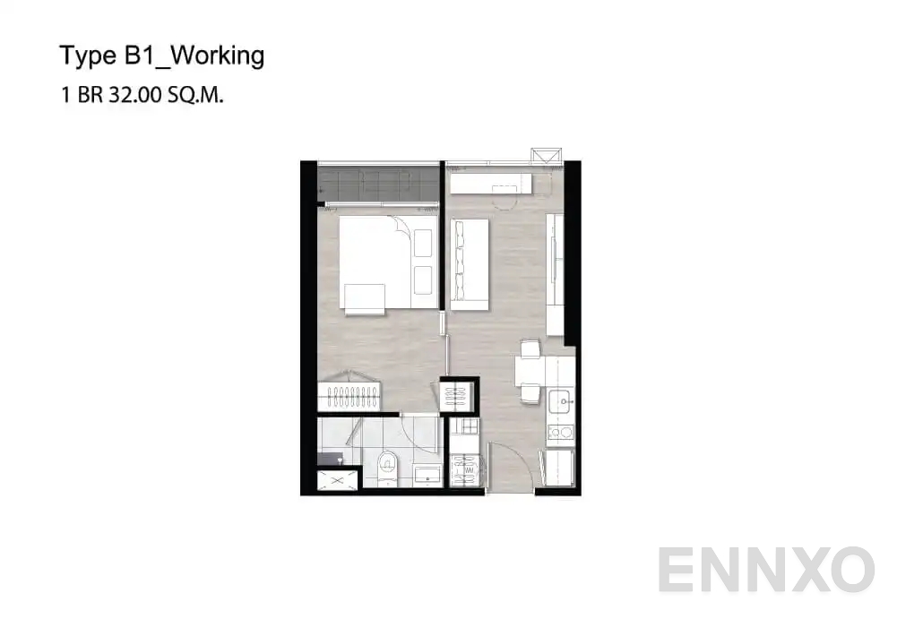 รูปแปลนห้อง B1 Working ของโครงการ Niche Pride Taopoon - Interchange