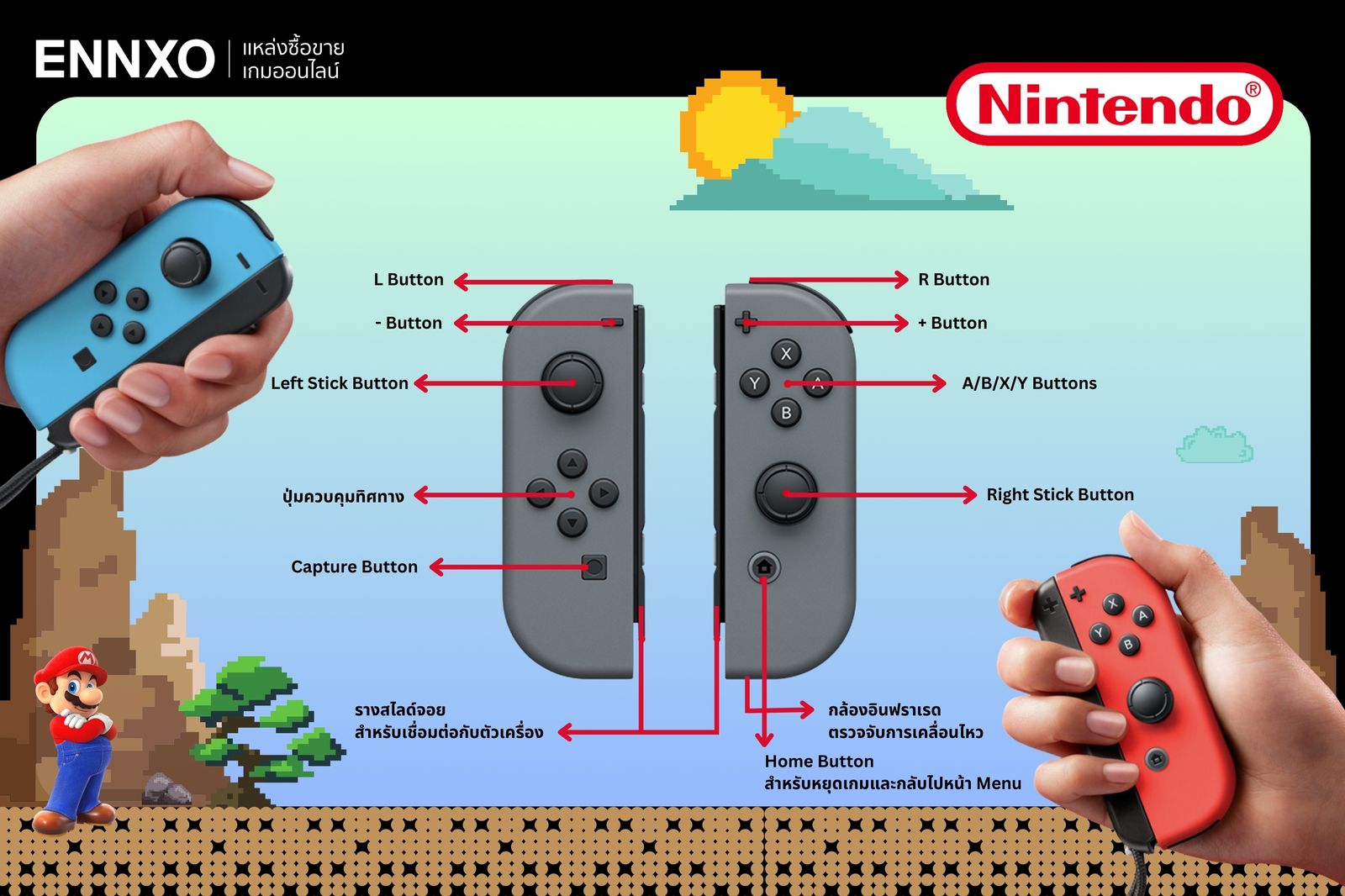 จอยคอน ปุ่มกดและตัวควบคุมฟังก์ชันต่างๆ ของ Nintendo Switch