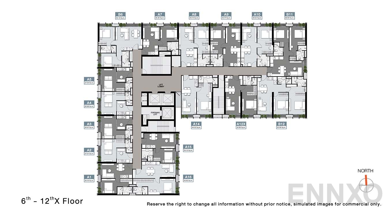แปลนชั้น 6 - 12X Floor ของโครงการ โนเบิล อราวน์ เทอร์ตี้ทรี