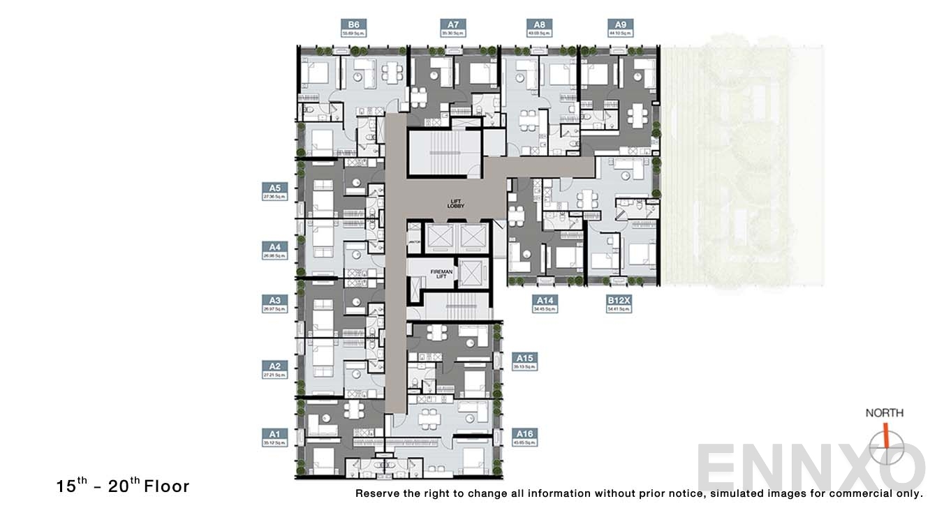 แปลนชั้น 15 To 20 Floor ของโครงการ โนเบิล อราวน์ เทอร์ตี้ทรี