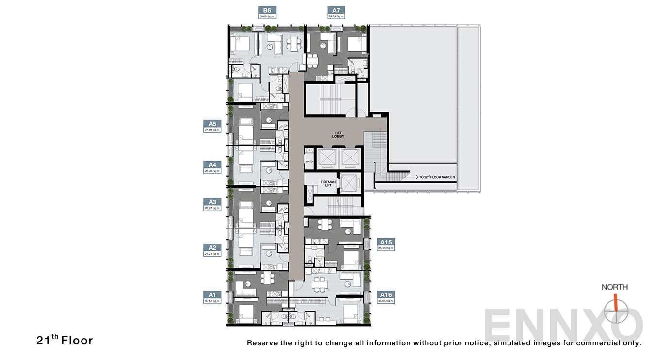 แปลนชั้น 21 Floor ของโครงการ โนเบิล อราวน์ เทอร์ตี้ทรี