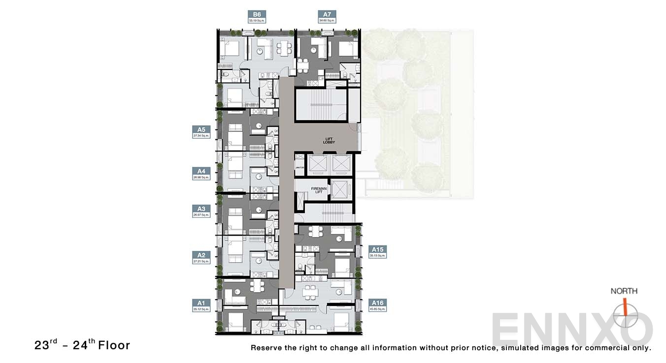 แปลนชั้น 23 - 24 Floor ของโครงการ โนเบิล อราวน์ เทอร์ตี้ทรี