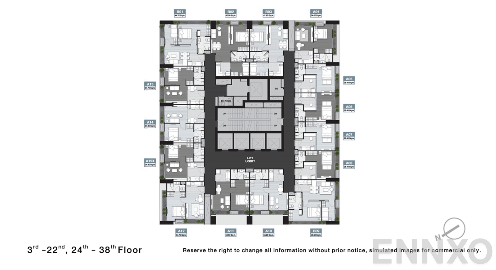 แปลนชั้น 3 - 22, 24 - 38 ของโครงการ Noble Around Ari