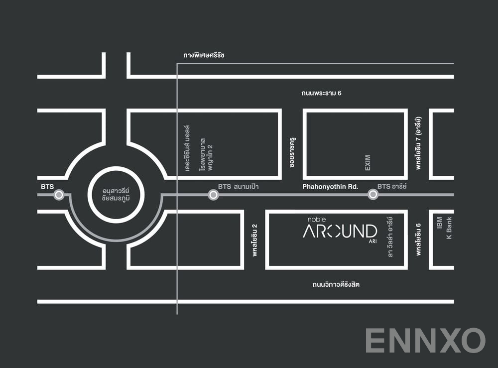 ภาพแผนที่แสดงที่ตั้งโครงการ Noble Around Ari และสถานที่โดยรอบ