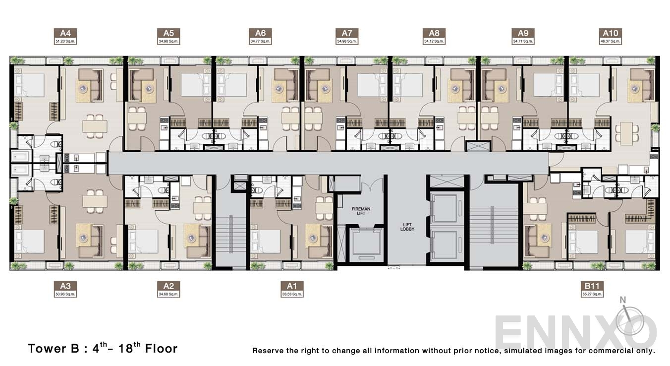 แปลนชั้น 4 To 18 Floor ของโครงการ โนเบิล บี19