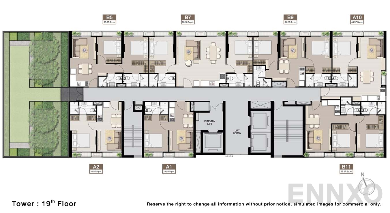 แปลนชั้น 19 Floor ของโครงการ โนเบิล บี19