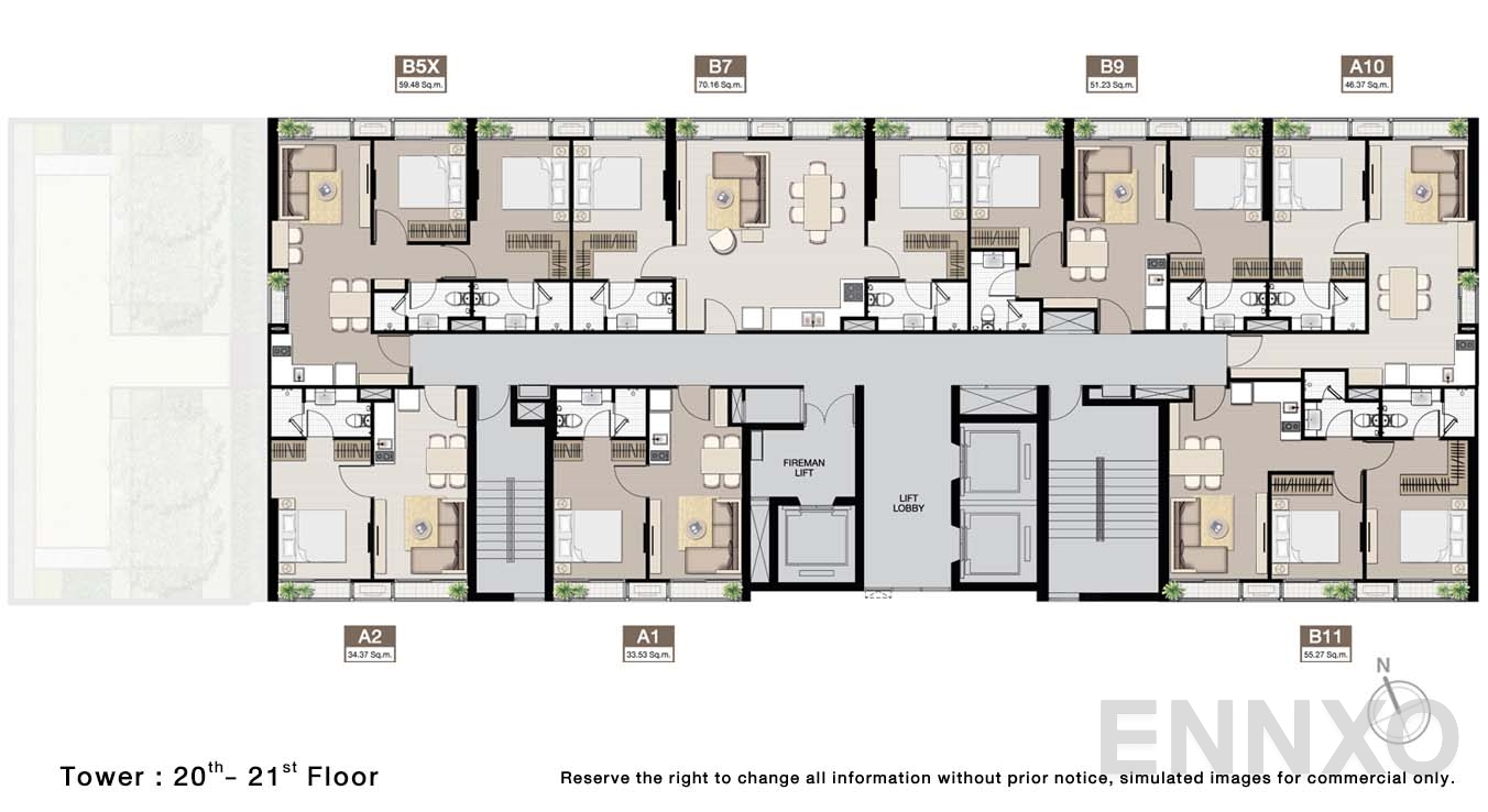 แปลนชั้น 20 To 21 Floor ของโครงการ โนเบิล บี19
