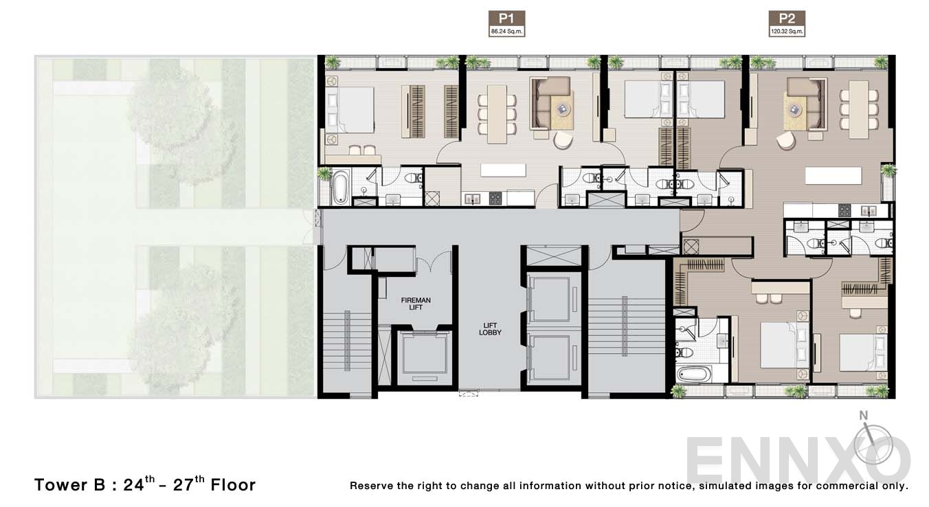 แปลนชั้น 24 To 27 Floor ของโครงการ โนเบิล บี19