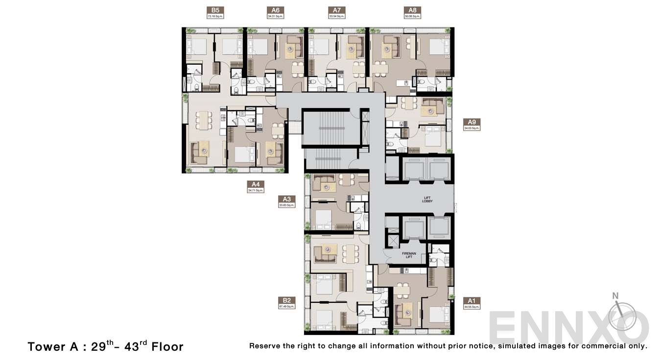 แปลนชั้น 29 To 43 Floor ของโครงการ โนเบิล บี19