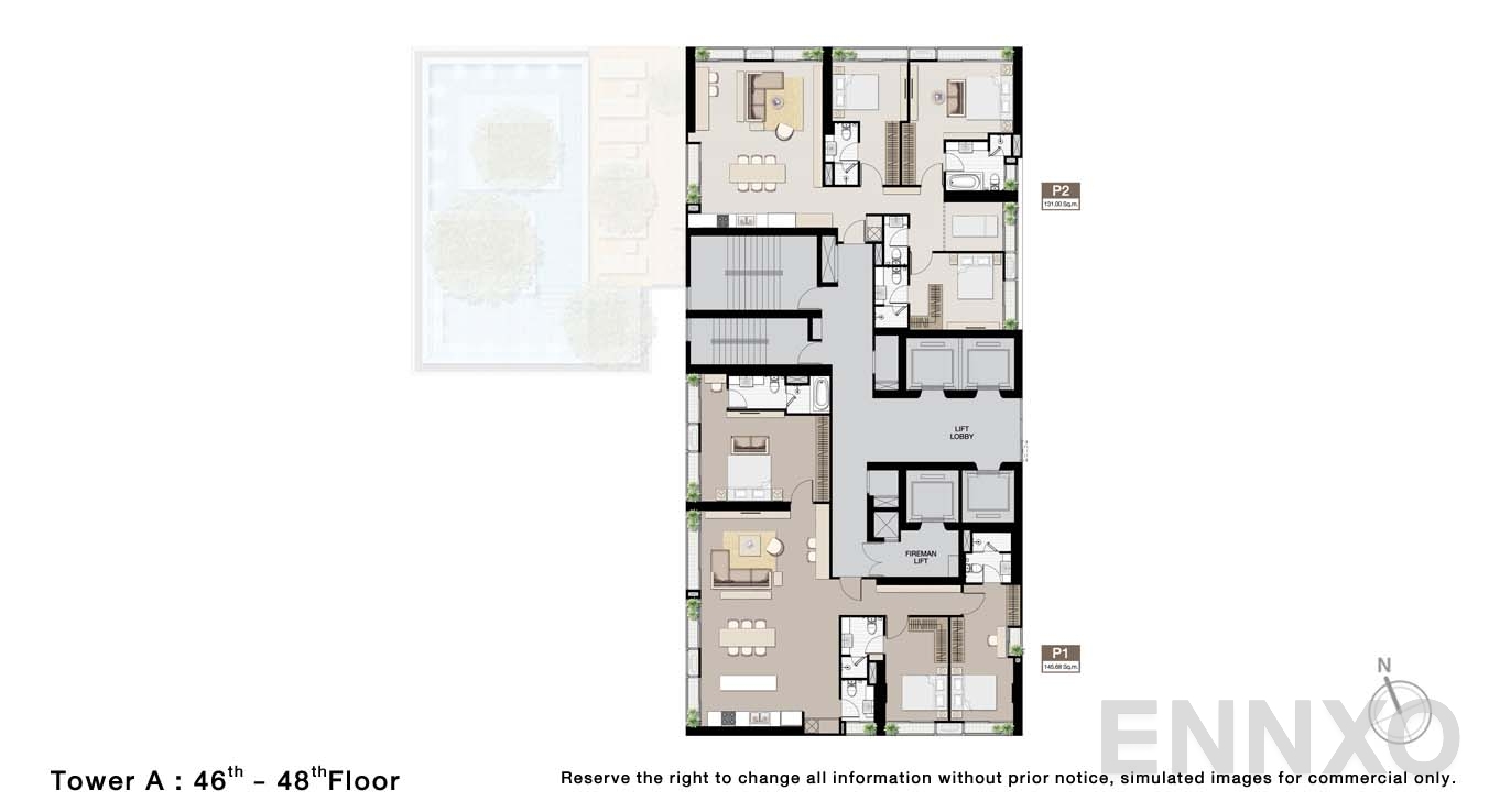แปลนชั้น 46 To 48 Floor ของโครงการ โนเบิล บี19