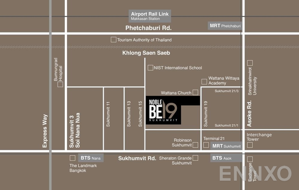 ภาพแผนที่แสดงที่ตั้งโครงการ โนเบิล บี19 และสถานที่โดยรอบ