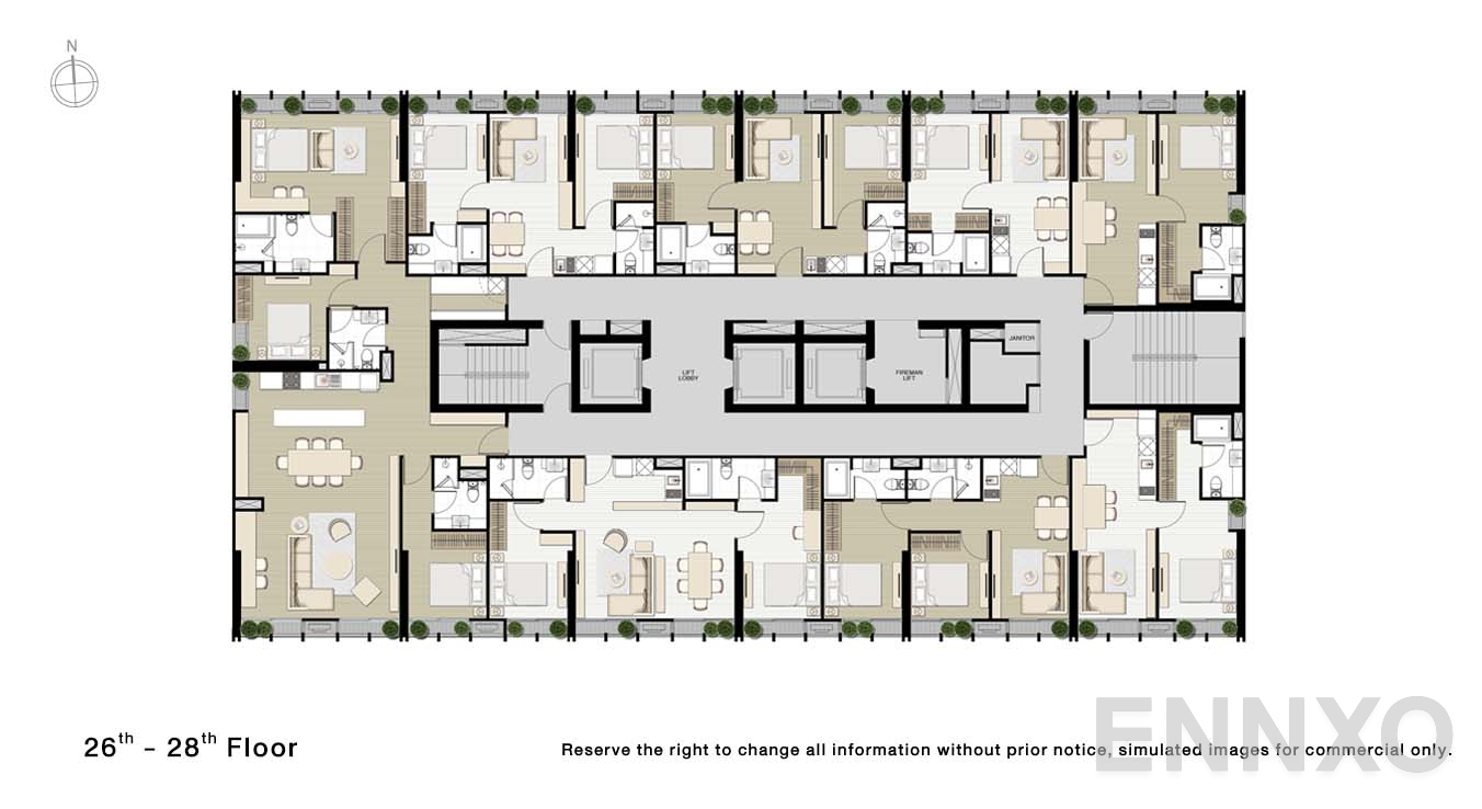 แปลนชั้น 26 - 28 Floor ของโครงการ Noble BE33