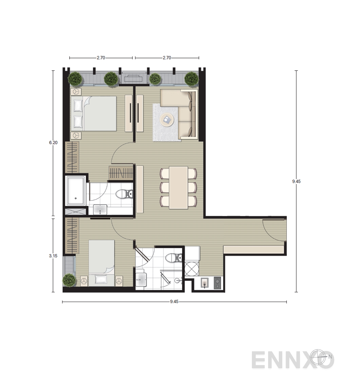 รูปแปลนห้อง B1 โครงการ โนเบิล บี เทอร์ตี้ทรี