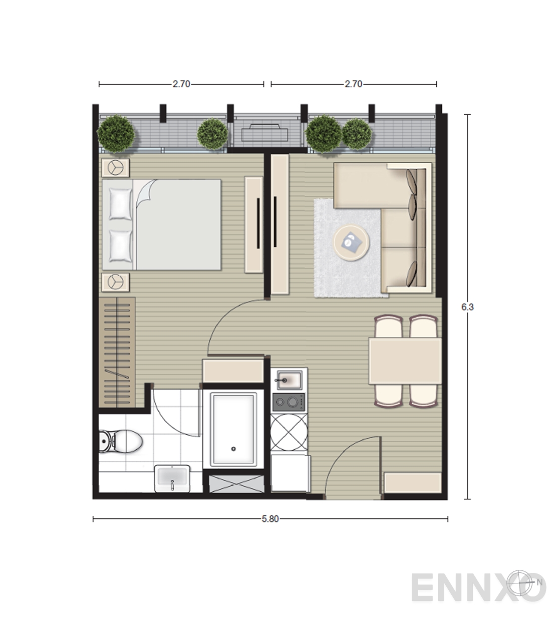 รูปแปลนห้อง A2 ของโครงการ Noble BE33