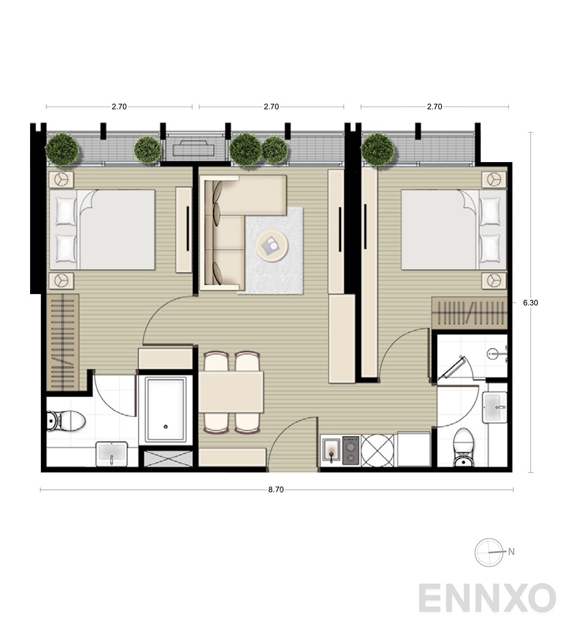 รูปแปลนห้อง B2 ของโครงการ Noble BE33
