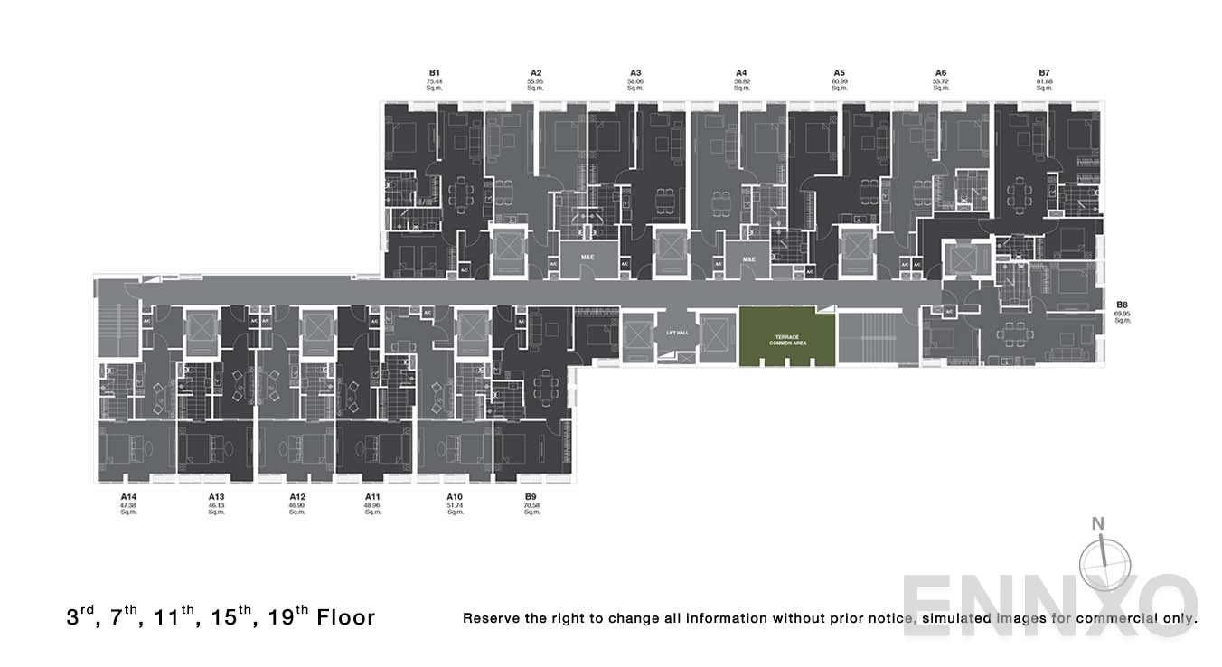 แปลนชั้น 3, 7, 11, 15, 19 ของโครงการ โนเบิล เพลินจิต