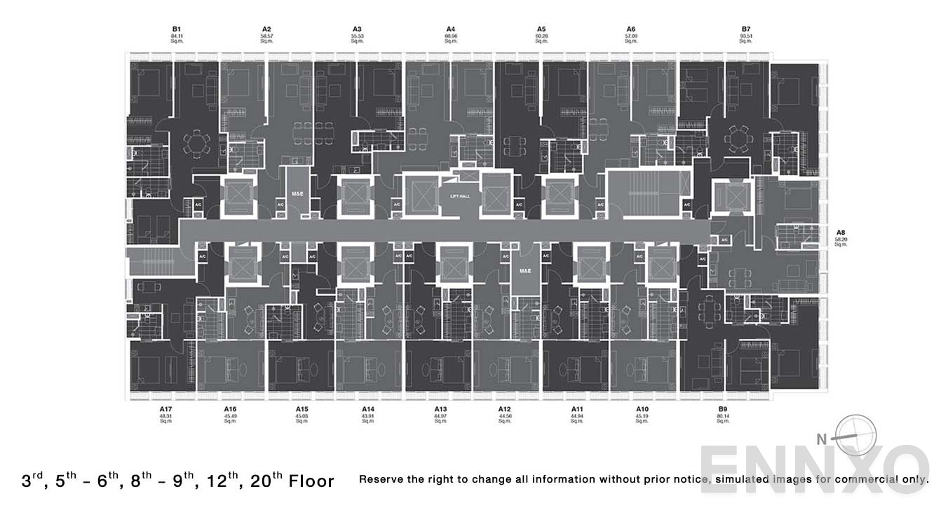 แปลนชั้น 3, 5-6, 8-9, 12, 20 ของโครงการ โนเบิล เพลินจิต