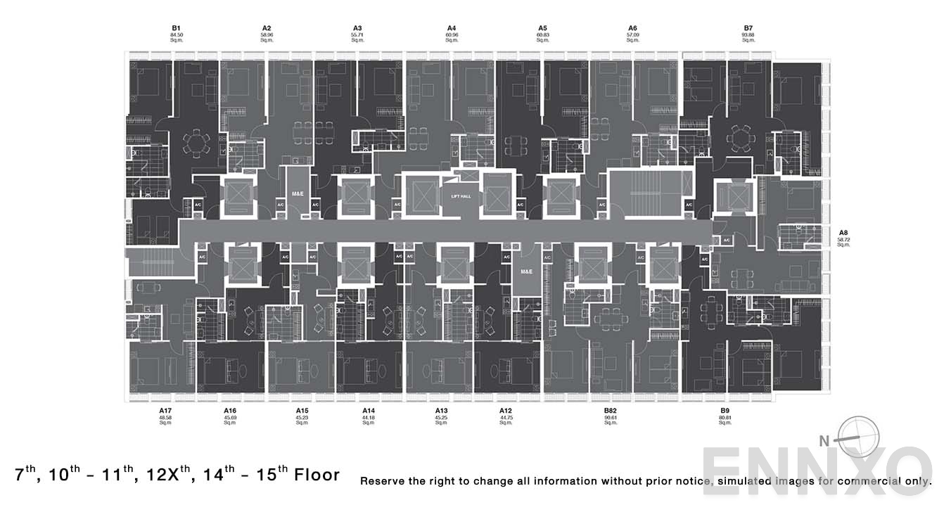 แปลนชั้น 7, 10-11, 12X, 14-15 ของโครงการ โนเบิล เพลินจิต