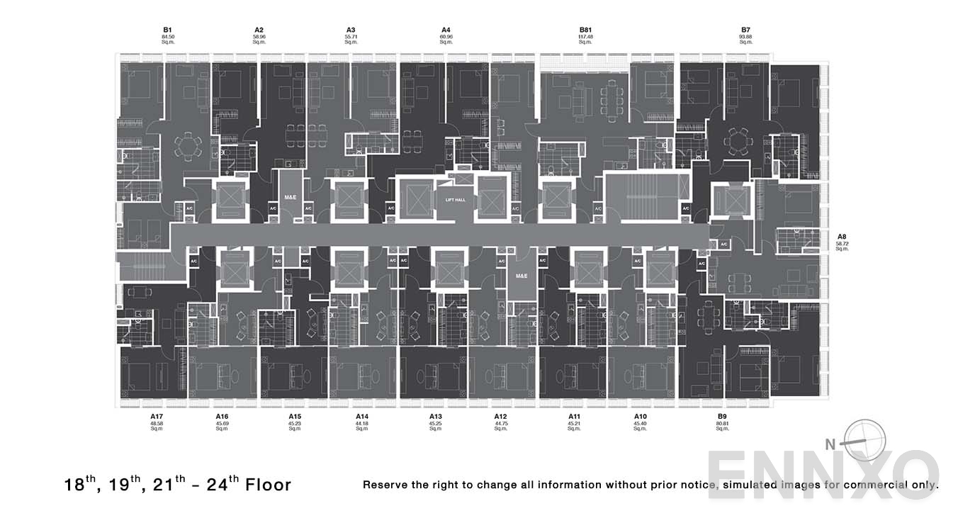 แปลนชั้น 18, 19, 21-24 ของโครงการ โนเบิล เพลินจิต