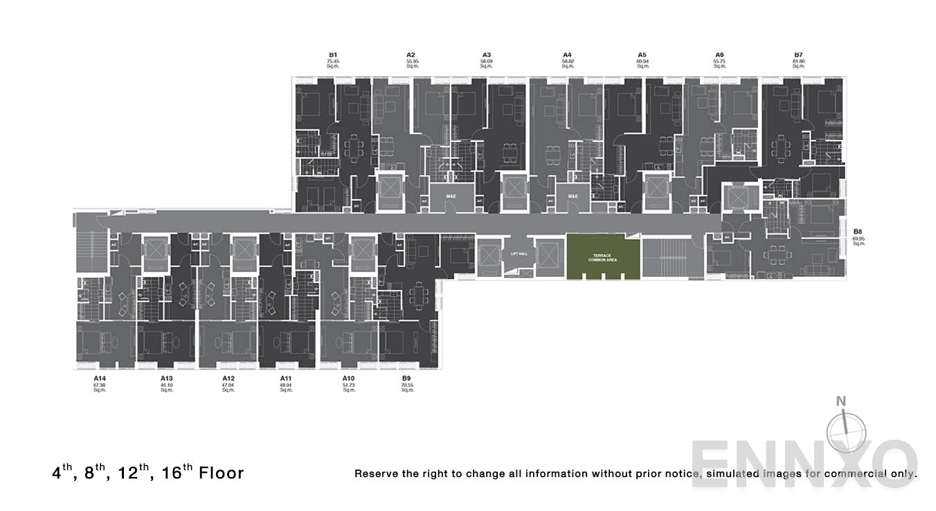 แปลนชั้น 4, 8, 12, 16 ของโครงการ โนเบิล เพลินจิต