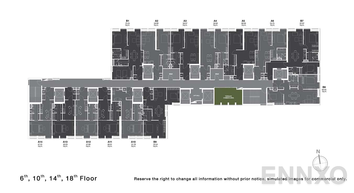 แปลนชั้น 6, 10, 14, 18 ของโครงการ โนเบิล เพลินจิต