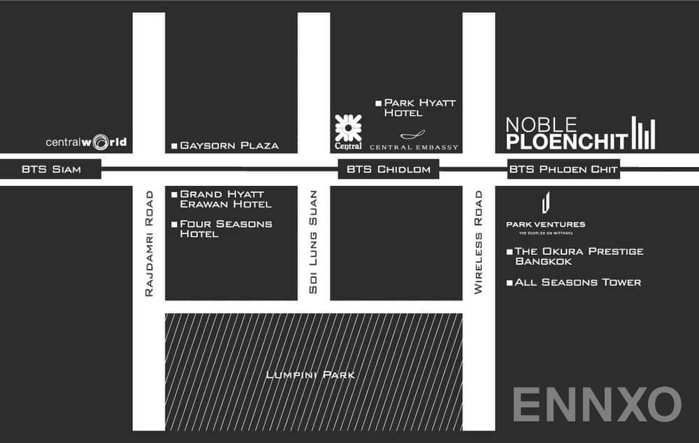 ภาพแผนที่แสดงที่ตั้งโครงการ Noble Ploenchit และสถานที่โดยรอบ