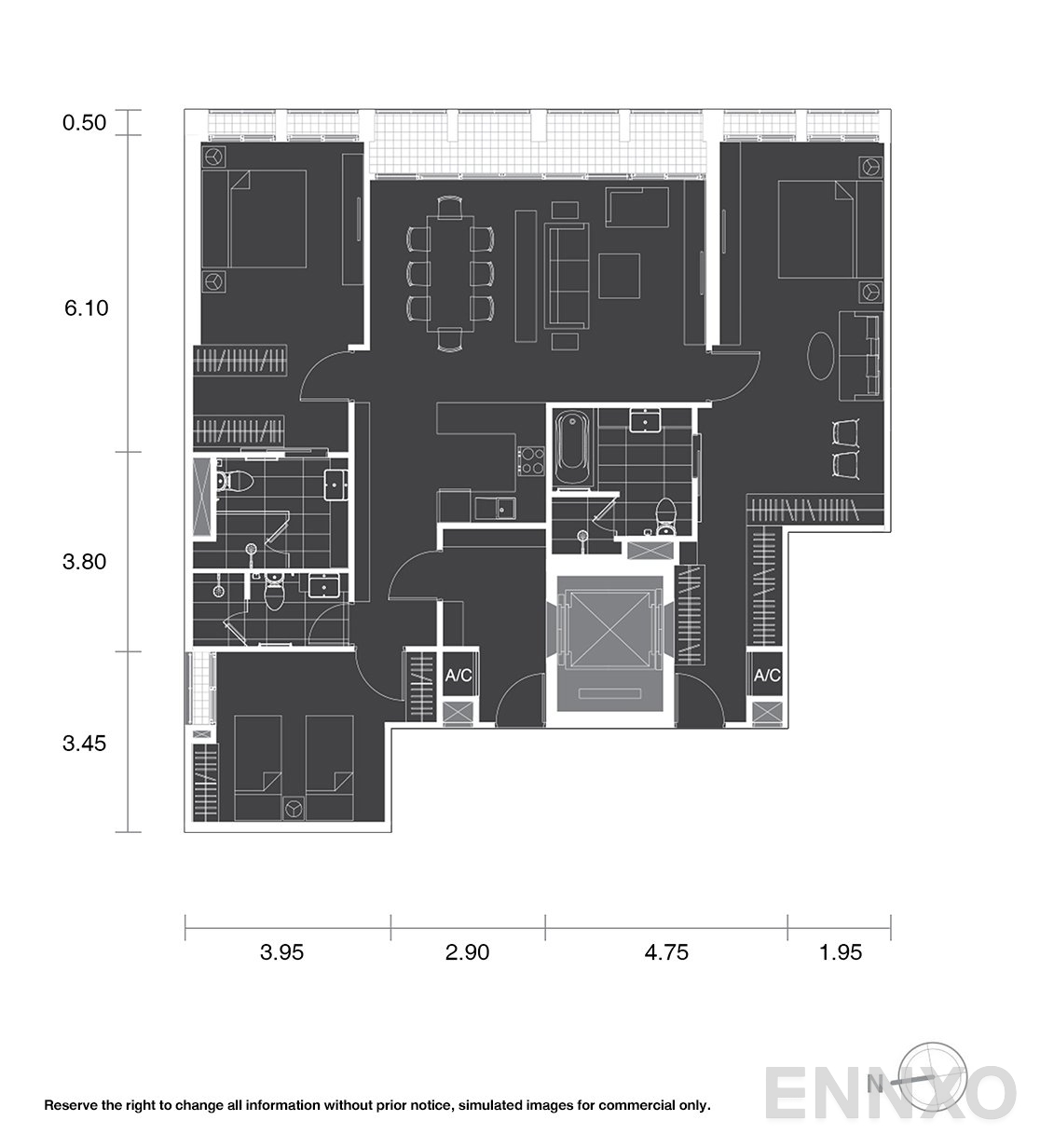 รูปแปลนห้อง B1+A2 ของโครงการ โนเบิล เพลินจิต