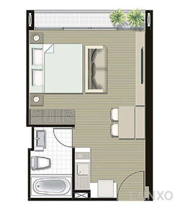 รูปแปลนห้อง 1 Bedroom ของโครงการ โนเบิล รีไฟน์