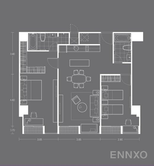 รูปแปลนห้อง 2 Bedroom ของโครงการ โนเบิล รีมิกซ์