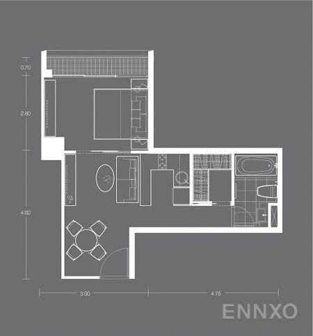 รูปแปลนห้อง 1 Bedroom ของโครงการ โนเบิล รีมิกซ์2
