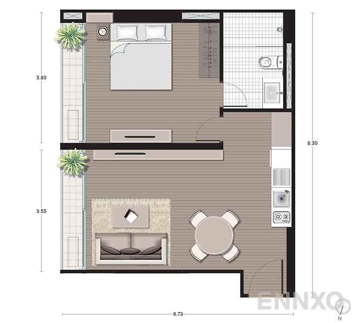 รูปแปลนห้อง 2 Bedroom ของโครงการ Noble Revo Silom