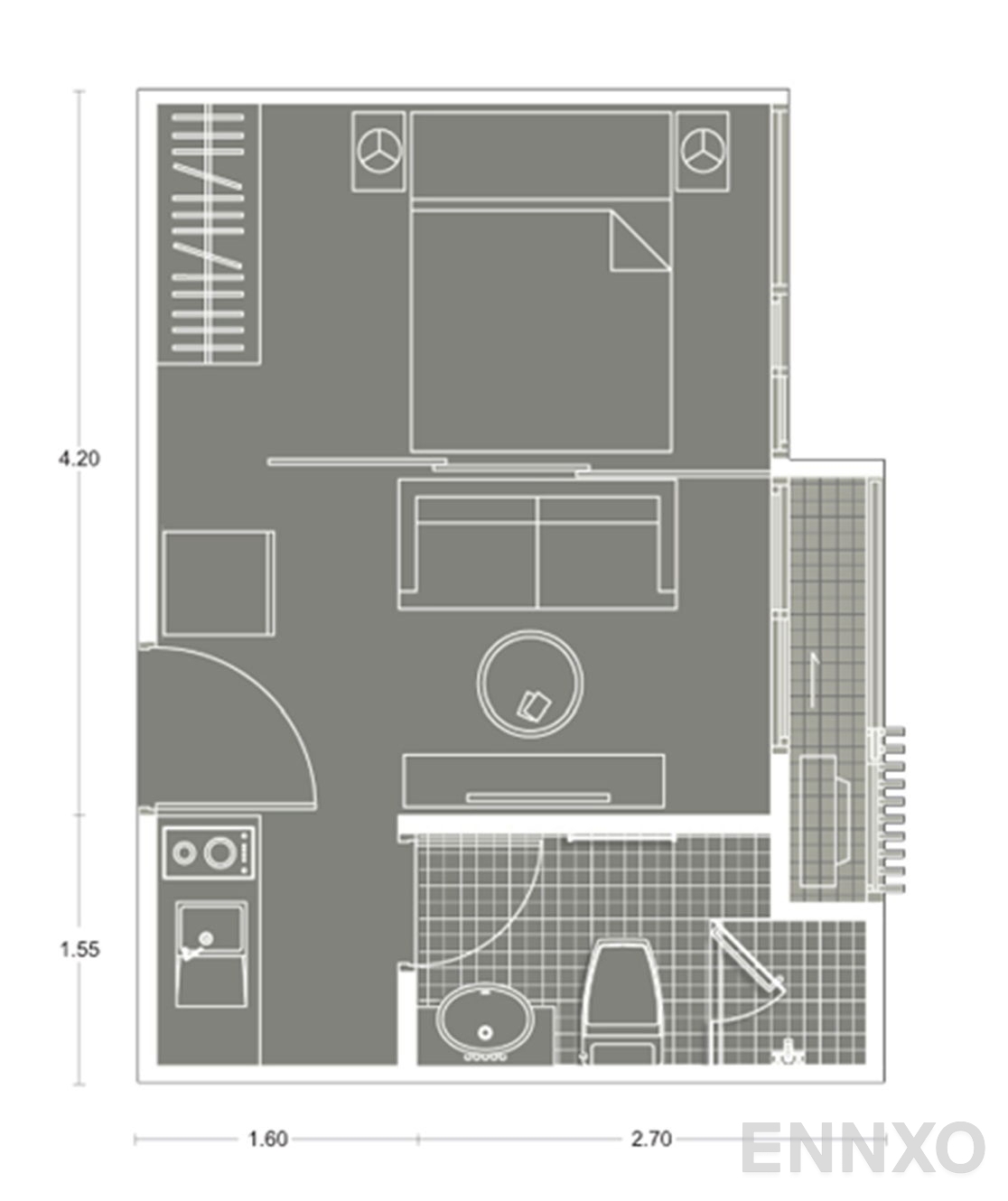 รูปแปลนห้อง 1 Bedroom ของโครงการ โนเบิล รีวอลฟ์ รัชดา 2