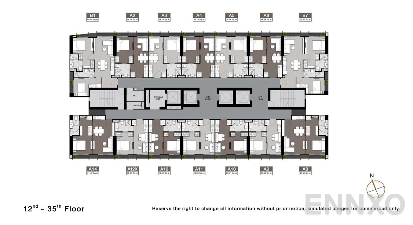 แปลนชั้น 12 - 35 Floor ของโครงการ NOBLE STATE 39