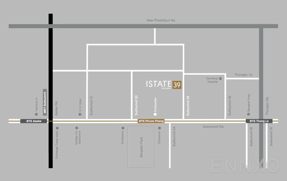 ภาพแผนที่แสดงที่ตั้งโครงการ NOBLE STATE 39 และสถานที่โดยรอบ