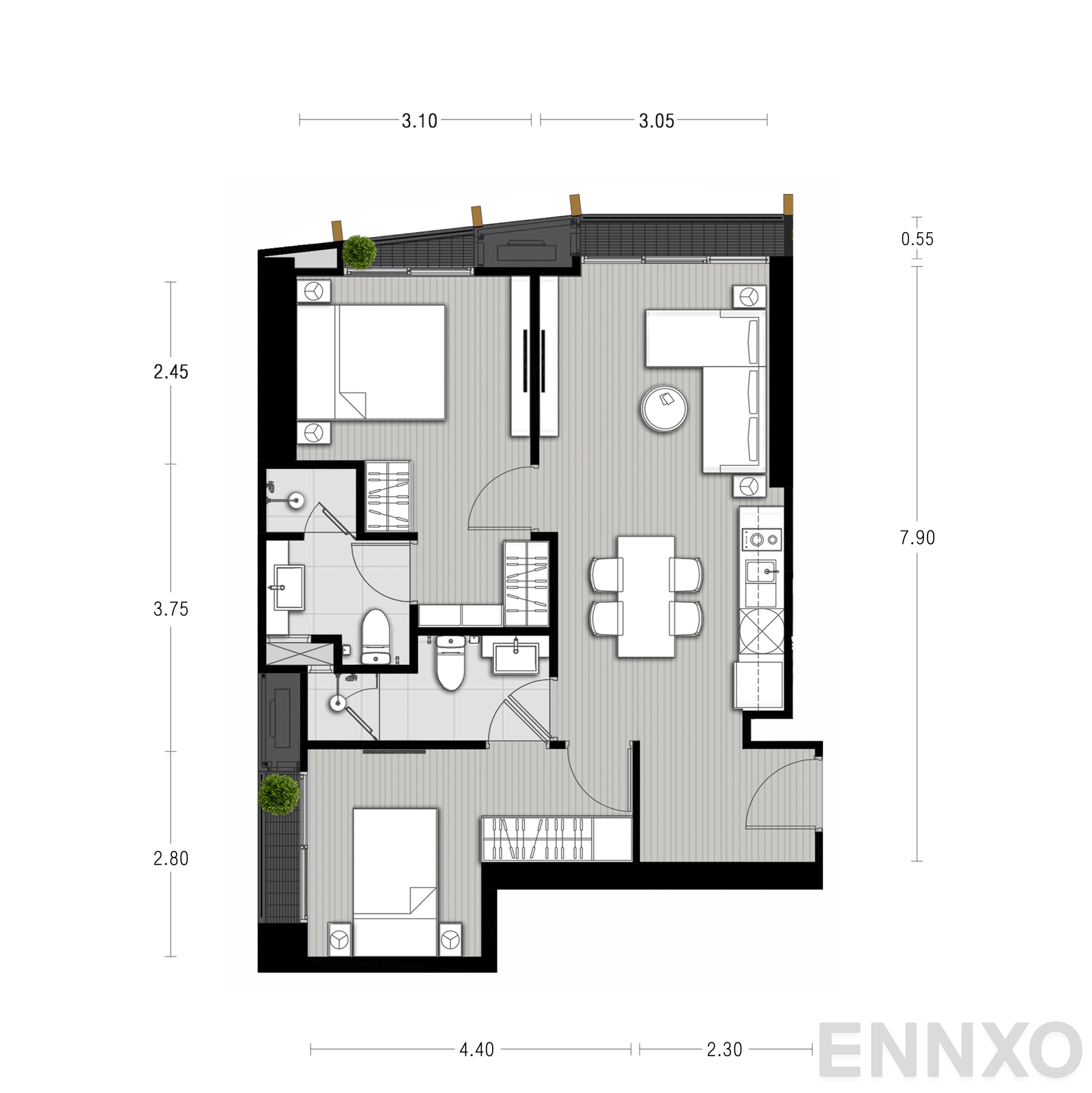 รูปแปลนห้อง B1 ของโครงการ NOBLE STATE 39