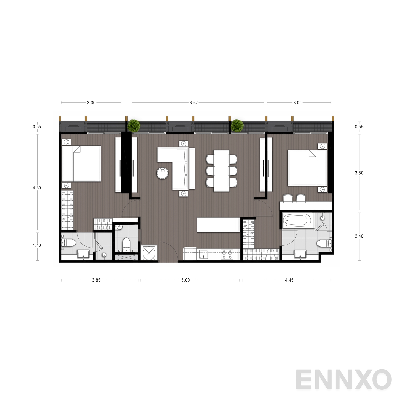 รูปแปลนห้อง P2 ของโครงการ NOBLE STATE 39