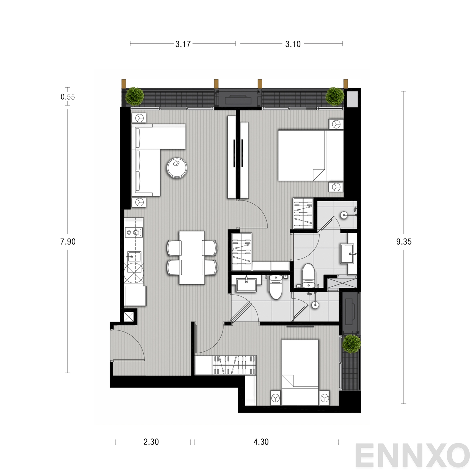 รูปแปลนห้อง B7 ของโครงการ NOBLE STATE 39