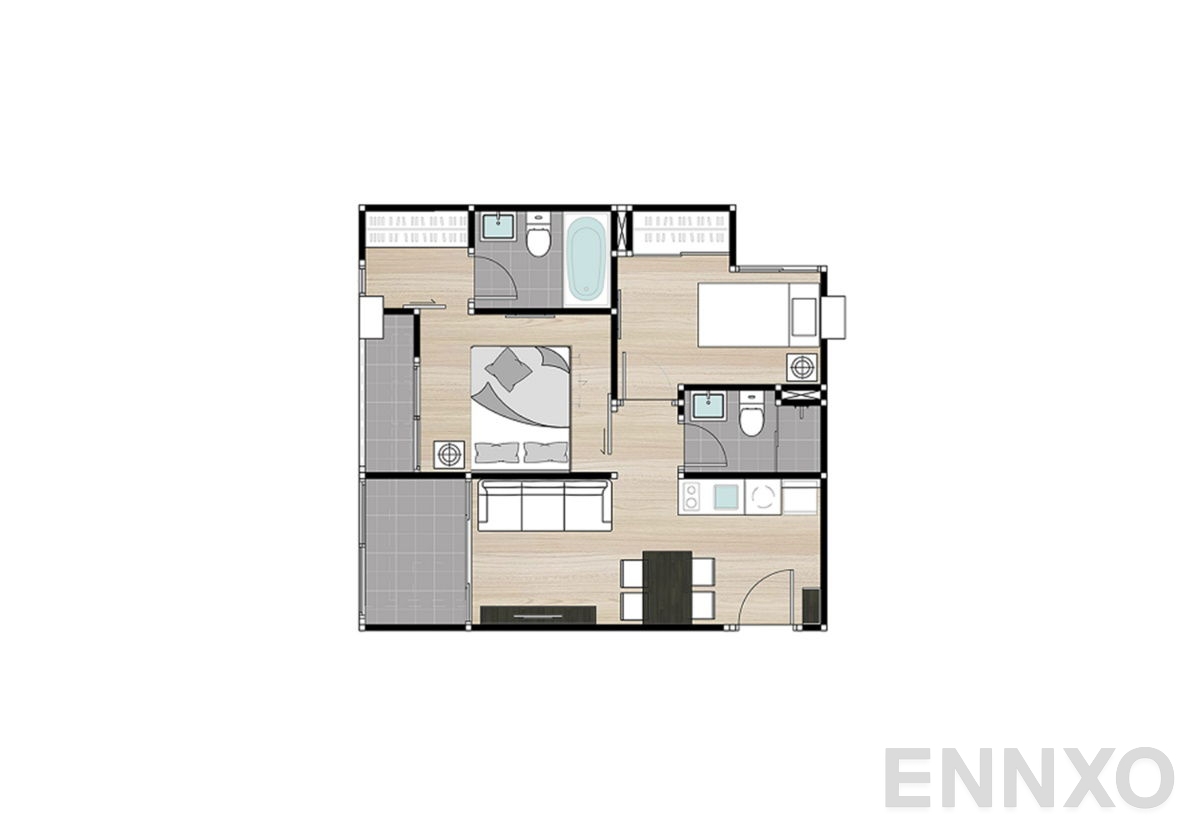 รูปแปลนห้อง 2 Bedroom ของโครงการ น็อตติ้ง ฮิลล์ พหล-เกษตร