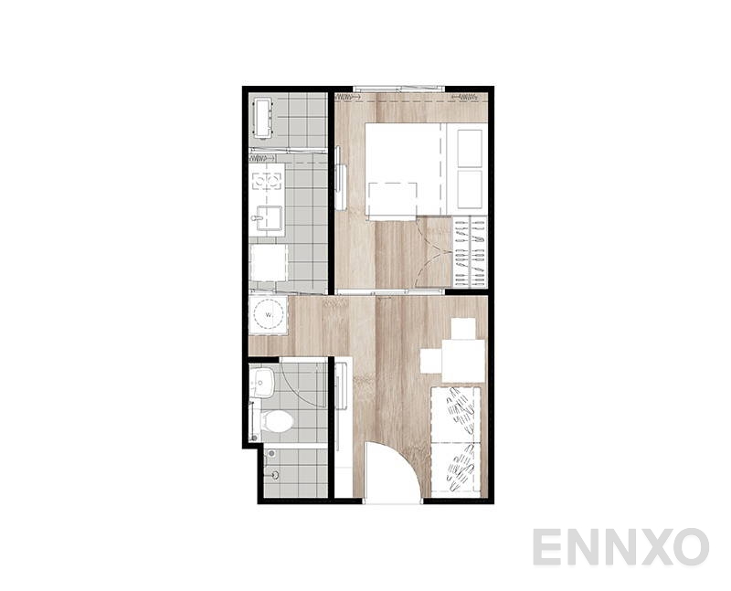 รูปแปลนห้อง 1 Bedroom ของโครงการ Notting Hill – Sukhumvit 105