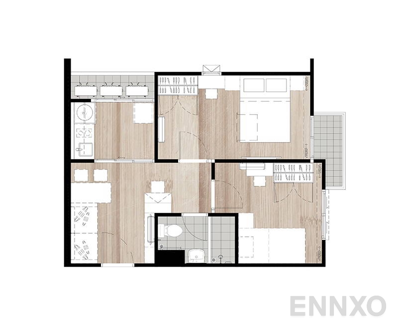 รูปแปลนห้อง 2 Bedrooms ของโครงการ Notting Hill – Sukhumvit 105