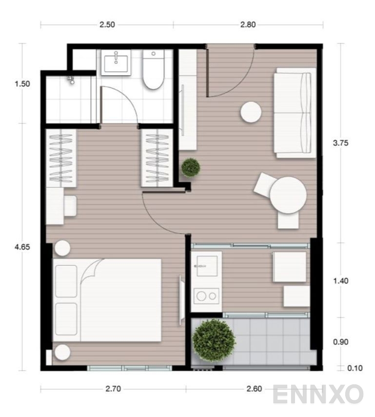 รูปแปลนห้อง 1 Bedroom L ของโครงการ Nue District R9 Rama 9