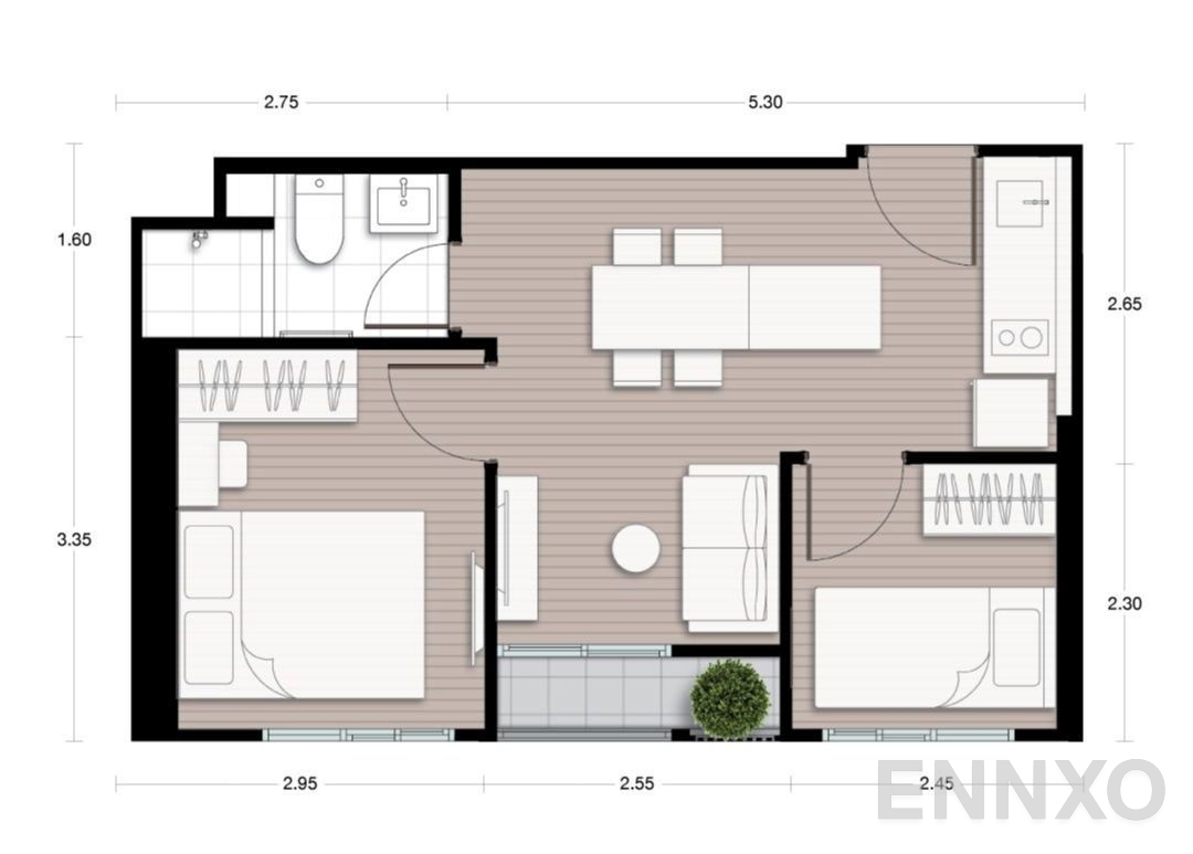 รูปแปลนห้อง 1 Bedroom Plus ของโครงการ Nue District R9 Rama 9