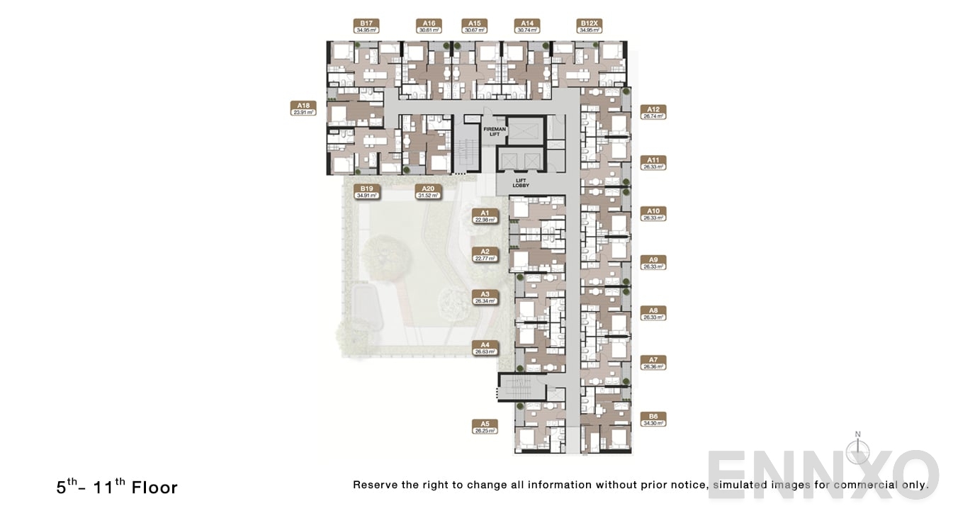 แปลนชั้น 5 - 11 Floor ของโครงการ Nue Noble Faichai - Wanglang