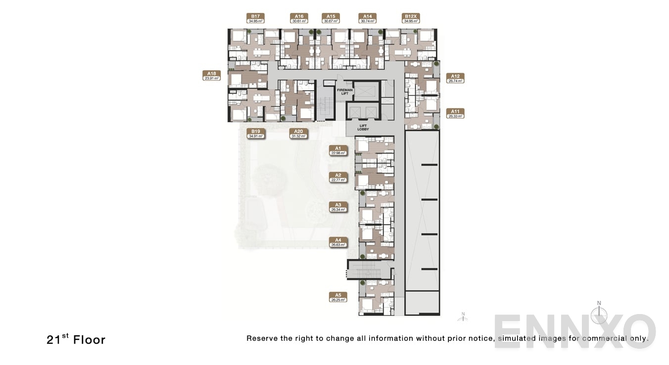 แปลนชั้น 21 Floor ของโครงการ Nue Noble Faichai - Wanglang