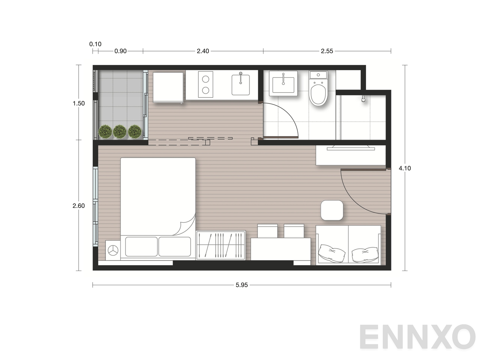 รูปแปลนห้อง A2 ของโครงการ Nue Noble Faichai - Wanglang