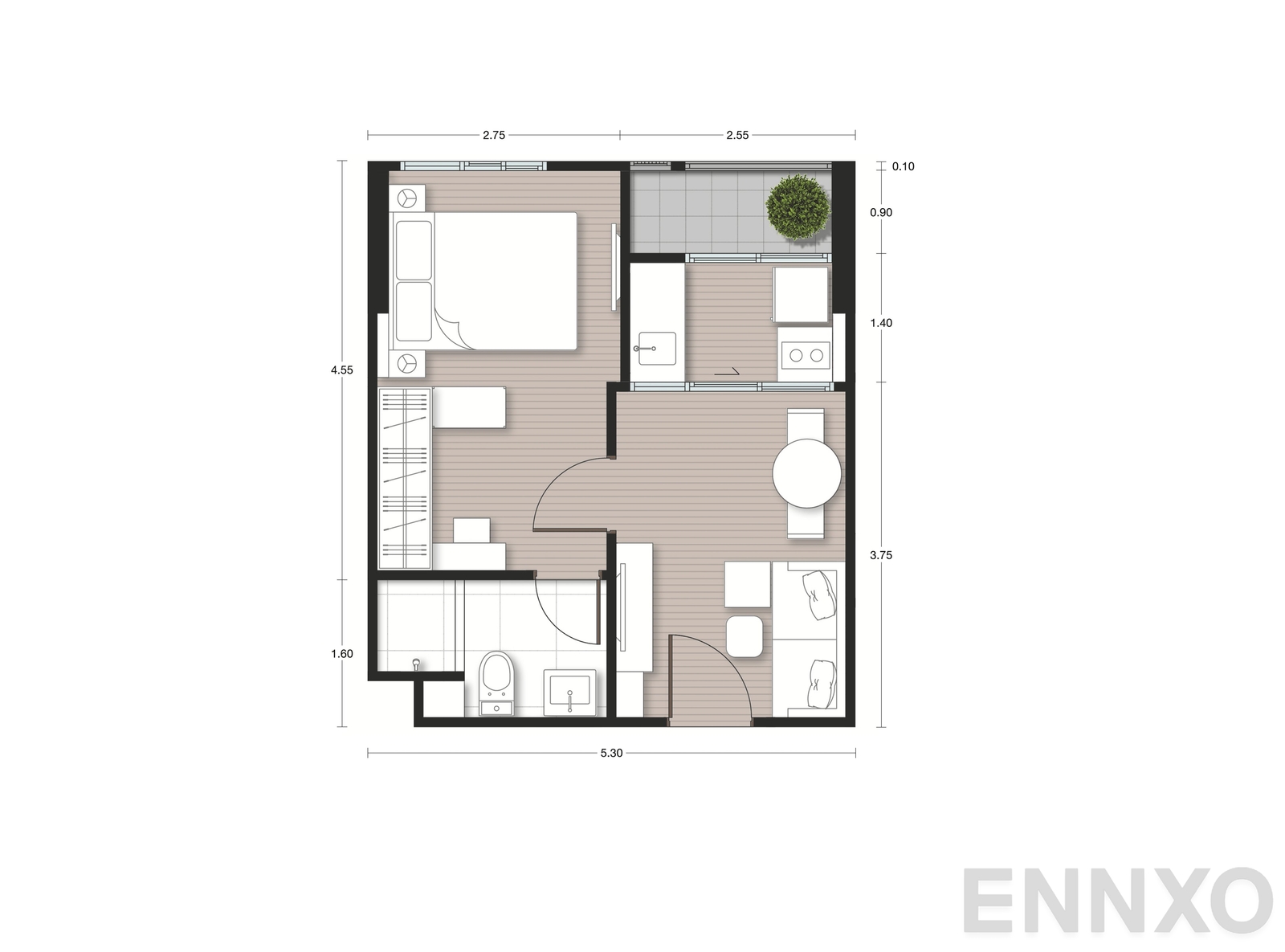 รูปแปลนห้อง A14 ของโครงการ Nue Noble Faichai - Wanglang