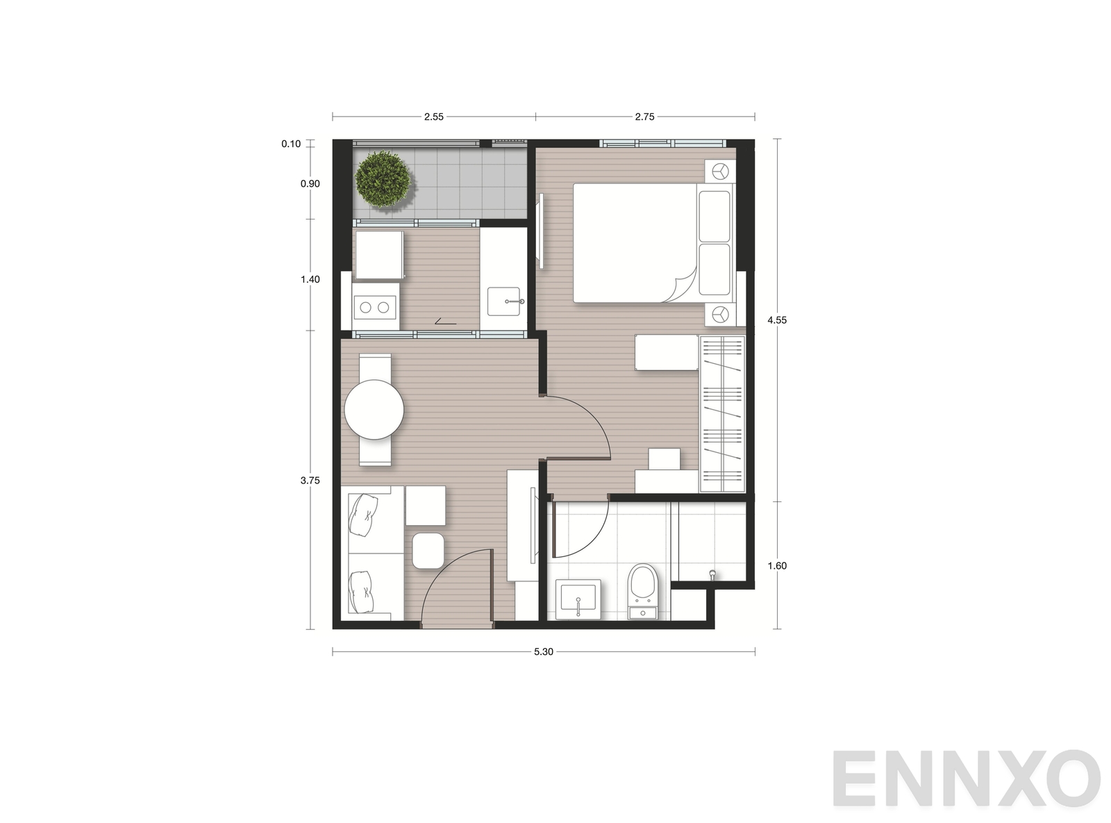รูปแปลนห้อง A15 ของโครงการ Nue Noble Faichai - Wanglang