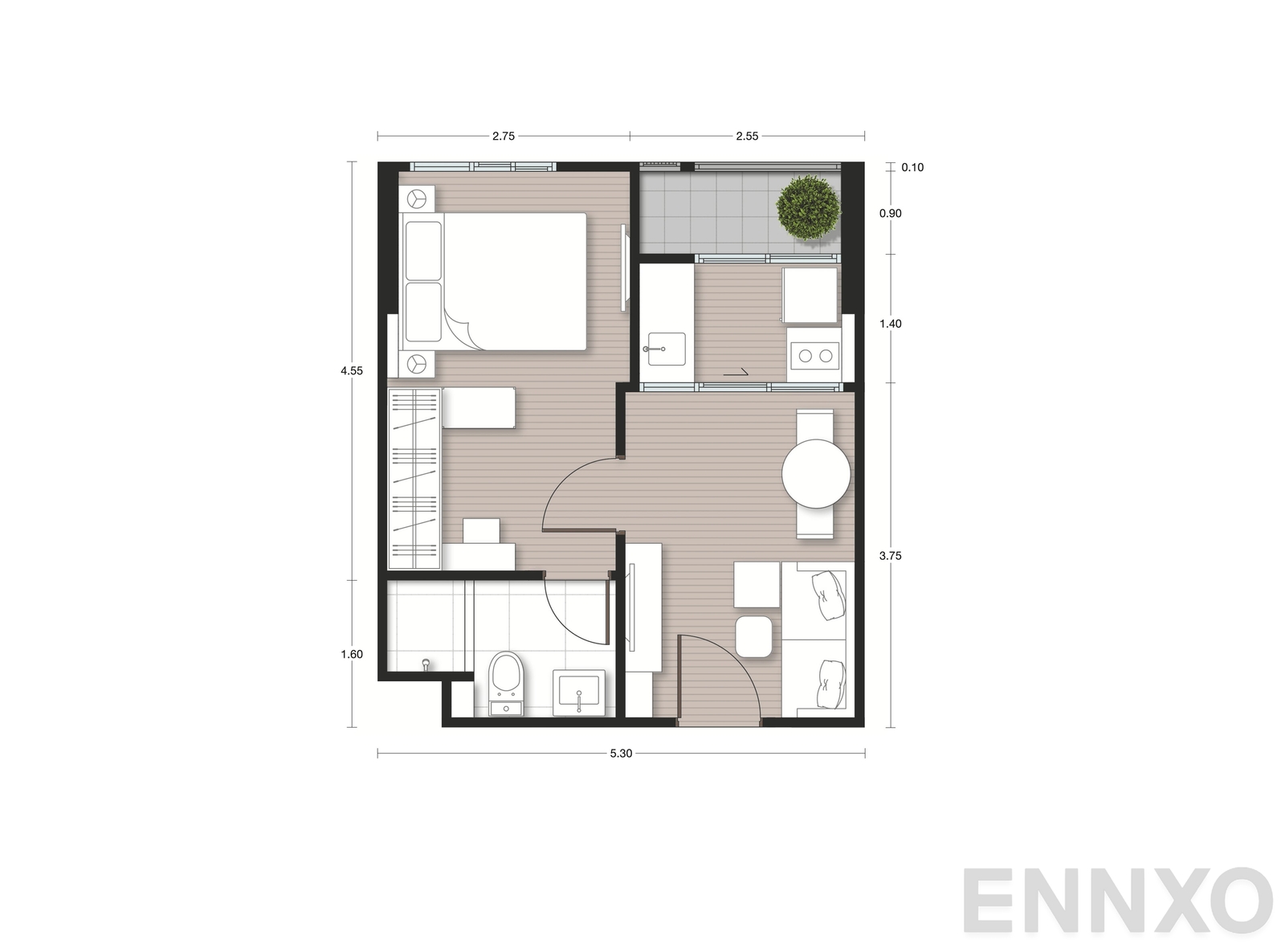 รูปแปลนห้อง A16 ของโครงการ Nue Noble Faichai - Wanglang