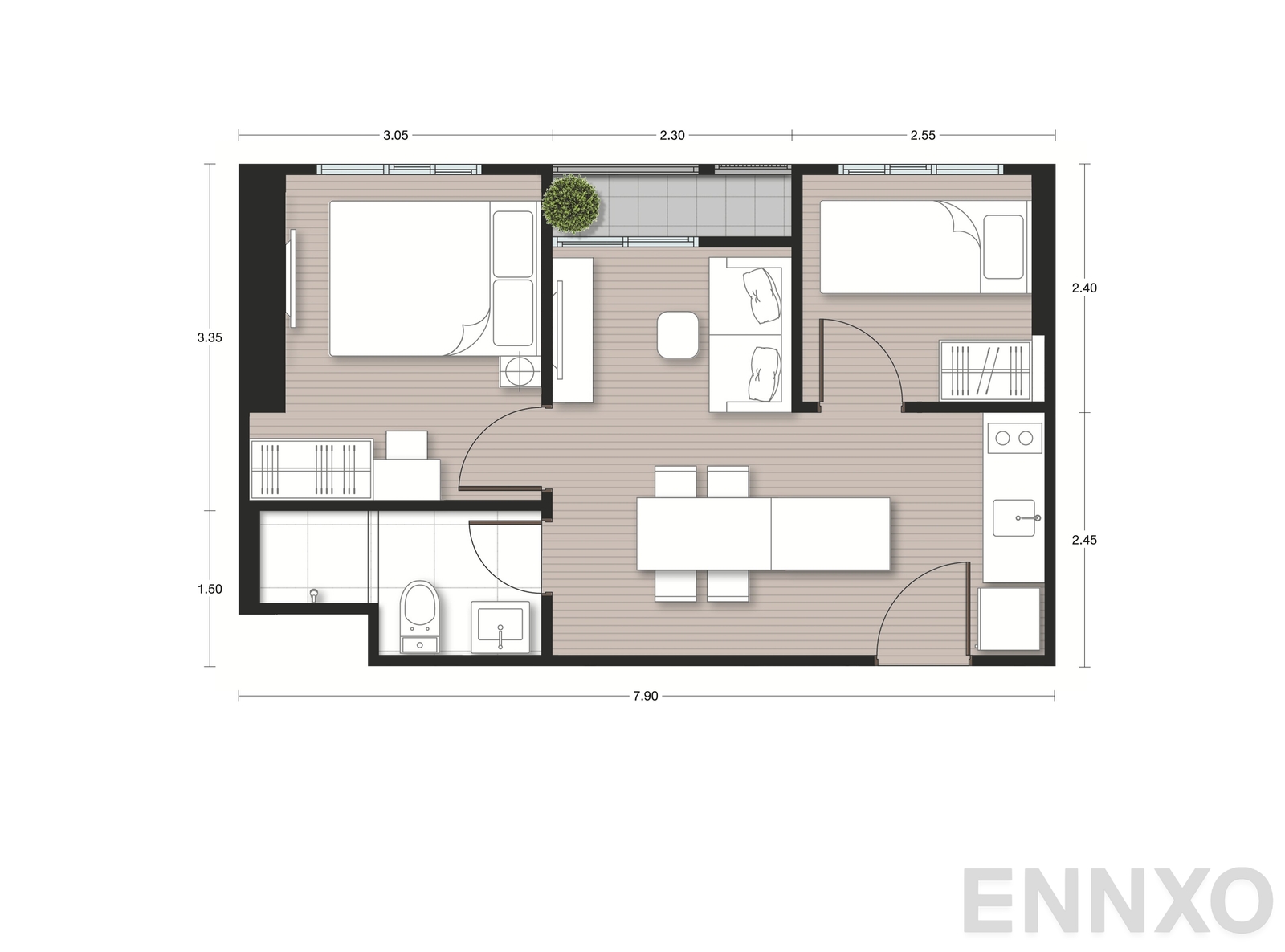 รูปแปลนห้อง B17 ของโครงการ Nue Noble Faichai - Wanglang
