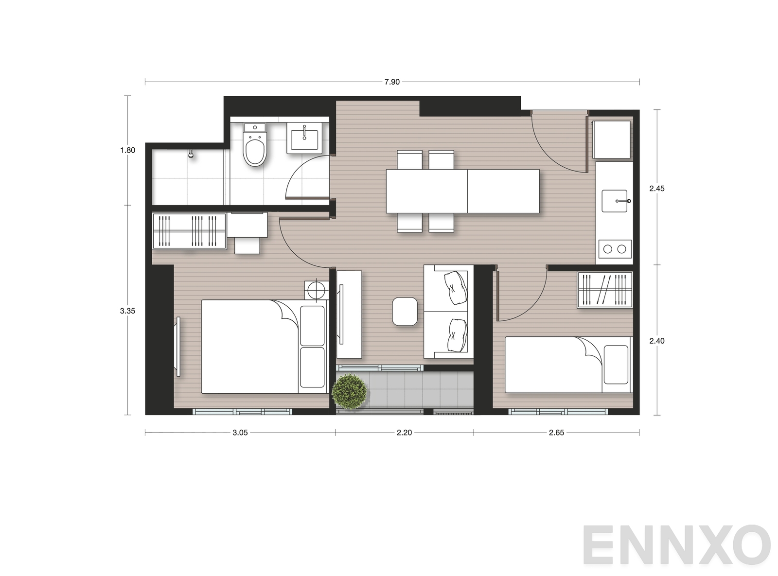 รูปแปลนห้อง B19 ของโครงการ Nue Noble Faichai - Wanglang